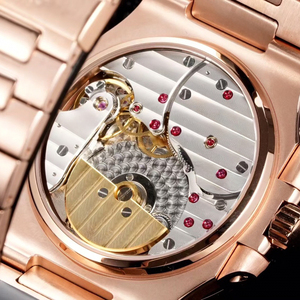 Reloj de pulsera de lujo para hombre con caja de oro rosa, fase lunar, esfera negra con fecha, versátil para ocasiones informales y formales, de alta gama y coleccionable - Product Image 5