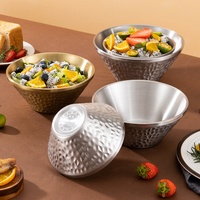 Bol à pâtes froides en acier inoxydable 304 poli, à double paroi, épaissi, martelé, résistant à la chaleur, écologique, durable, style coréen