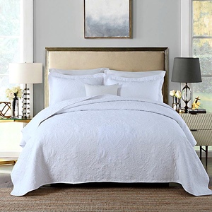 Embroidery White Cotton <strong>Bedspreads</strong> Bedding Quilts Coverlet Super <strong>king</strong> - Product Image 5