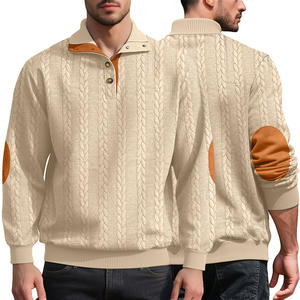 Suéter de Punto Trenzado para Hombre, Cuello Alto, Manga Larga, Cierre de Botones, Color Gris con Detalles Naranja, Ropa Casual, Otoño Invierno, Transpirable - Product Image 4
