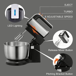 Batidora de mano eléctrica de acero inoxidable Cx-6652 de 3.5l y 5 velocidades con turbo, 200w 250w 300w 350w, con tazón mezclador y soporte de mesa. - Product Image 4