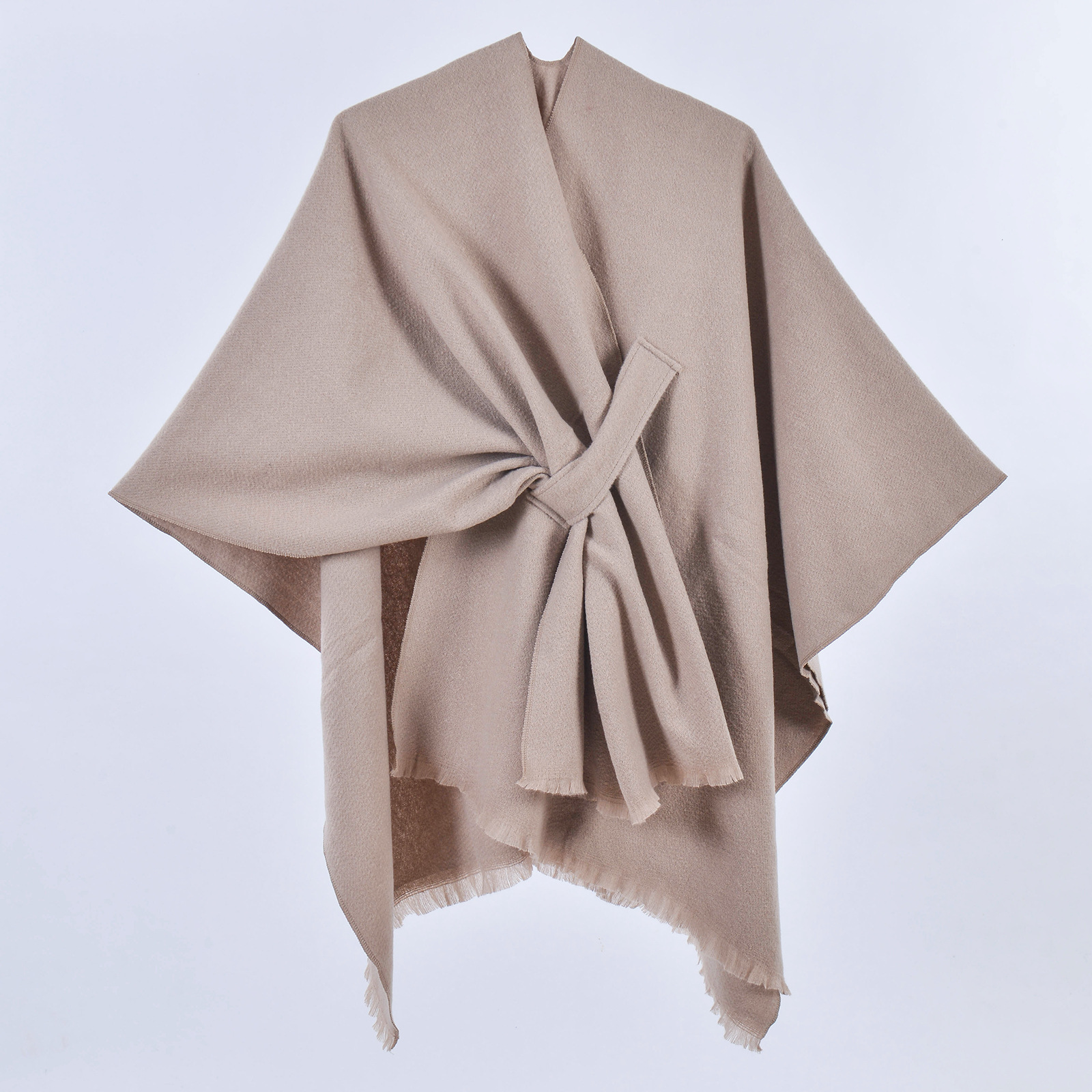 Solid tassel strap shawl coffee - 130x150cm