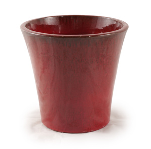 Pot de fleurs en céramique émaillée écologique et durable, rouge bordeaux brillant, design à bord évasé, pour jardin intérieur et extérieur, avec trou de drainage, pour la maison - Product Image 4