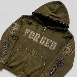 OEM French Terry Zip Hoodie 500Gsm Vintage Wash Oversized Rhinestone Graphic Distressed Custom Logo High Quality Men Hoodie - Product Image 3