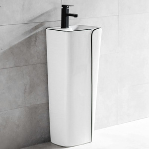 Lavabo a colonna in stile nordico creativo, lavabo integrato in ceramica da appoggio, adatto per balconi e bagni - Product Image 1