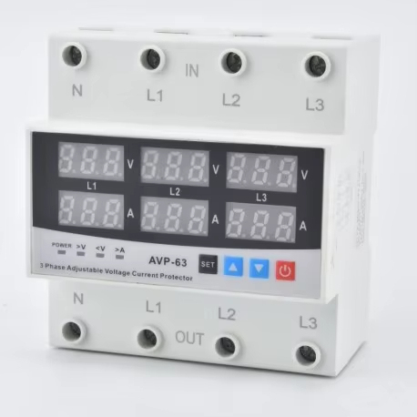 Digital Adjustable Voltage Current Protector T2 Type Lightning Protection Industrial Solar System PBT AC220V 3 Phase AVP