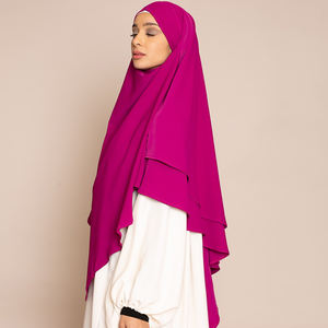 Einfarbig 2 geschichtet Malaysia Islamisches Ramadan Gebet Abaya Jilbab Muslimische Frauen Long Chiffon Hijab Khimar - Product Image 1