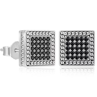 Boucles d'oreilles clous carrées noires pour hommes, en argent sterling 925, hypoallergéniques, serties de zircone cubique, style punk gothique streetwear, bijoux masculins, boucles d'oreilles croix