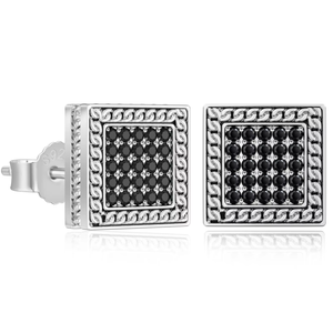 Black Square <b>Stud</b> <b>Earrings</b> Men 925 Sterling <b>Silver</b> Hypoallergenic Iced Out CZ Punk Gothic Streetwear Male Jewelry Cross <b>Earring</b> - Product Image 1