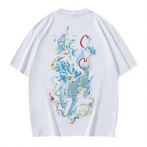 เสื้อยืดคอกลมแขนสั้นสีขาวสำหรับผู้ชาย ทรงโอเวอร์ไซส์ ผ้าฝ้ายเจอร์ซีย์ 100% พิมพ์ลายมังกร สวมใส่สบาย ระบายอากาศได้ดี ดีไซน์แบบถัก - Product Image 1
