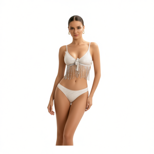 Traje de baño de una pieza HDJ, talla grande, cuello en V profundo, top corto con borlas, traje de baño para mujer SQ66033 - Product Image 2