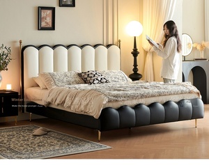 <span class=keywords><strong>Letto</strong></span> <span class=keywords><strong>matrimoniale</strong></span> color crema di lusso stile francese stile retrò moderno Wave Ripple Design High-End suggestivo <span class=keywords><strong>letto</strong></span> in pelle imbottito in legno - Product Image 5