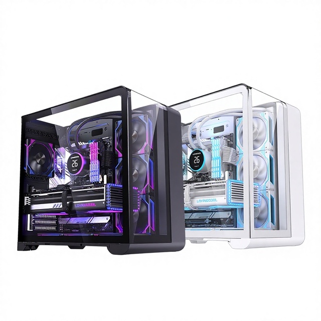 ATX/MicroATX Vertical Sea View Room Chassis Tempered Glass Curved Screen USB 3.0 Front Ports Temperature Desktop Computer