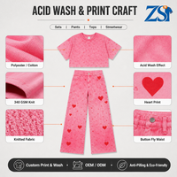 Ensemble 2 pièces Zesheng Y2K esthétique rose délavé à l'acide avec imprimé cœur, t-shirt court vintage et pantalon large pour femme
