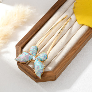 Épingles à cheveux en brocart Song faites à la main, épingles à cheveux créatives en tissu avec papillons, épingles à cheveux de style antique, rétro - Product Image 3