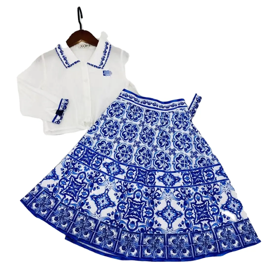 New Arrive Girls clothing sets/Girl clothing Children Blouse+Casual Dress 2in Sets Girls Summer Clothes Set Hot Selling