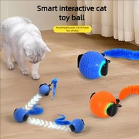 Jouet interactif électronique pour chat, mignon, en forme de dessin animé, balle roulante automatique, lumière LED, queue pelucheuse, 3 modes, rechargeable, en latex, pour l'exercice des animaux de compagnie