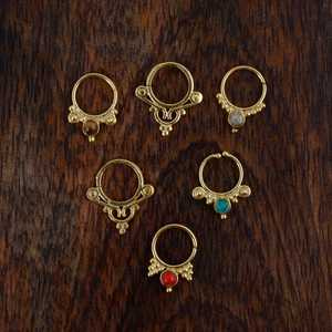 Women Septum and <b>Nose</b> Pin Jewelry Ethnic Plain gemstone Brass Fashion Piercing Jewelry gift for her. - Product Image 5