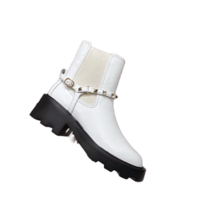 Bottines blanches élégantes et cool avec détails rivetés, bottines Chelsea courtes en cuir véritable, bottes de moto à plateforme, style Valentino - Product Image 1