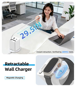 Chargeur GaN à charge rapide PD30W pour dropshipping, prise EU/<span class=keywords><strong>USA</strong></span>, câble rétractable pliable de 75 cm, chargeur de montre portable dissimulé - Product Image 4