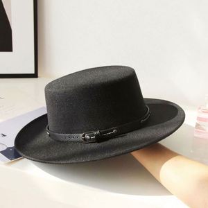 Unisex Wholesale Brand Quality 100% Wool Felt Bowler <b>Hat</b> <b>Flat</b> Top British Style Fedora <b>Hat</b> Felt With Leather Bond - Product Image 5