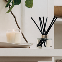 Diffuseur d'ambiance en rotin d'intérieur, motif carillon bleu, parfum Poire Anglaise et Fleur d'Oranger, pour cadeaux et mariages