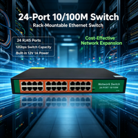Switch Ethernet ANPA AP-5024 de 24 Puertos 10/100Mbps, Montaje en Rack, Carcasa Metálica, 12Gbps, Plug and Play, Apilable, QoS, en Stock, 2 Años de Garantía, para Cámaras IP