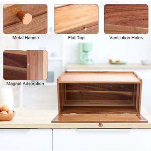 Acacia Wood Bread <b>Box</b> <b>Storage</b> <b>Drawer</b> Type Kitchen Countertop Covered Solid Color JIASHENG - Product Image 4