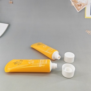 หลอดพลาสติกสีเหลืองสำหรับเครื่องสำอาง ขนาด 50 มล. แบบบีบได้ พร้อมฝาเกลียว ผิวมันเงา พิมพ์ซิลค์สกรีน สำหรับบรรจุภัณฑ์โลชั่น - Product Image 1