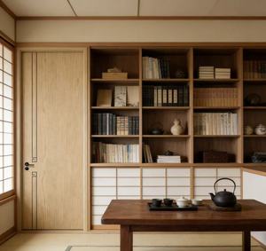 <span class=keywords><strong>Porte</strong></span> intérieure japonaise style Wabi-Sabi Senji en MDF, design minimaliste, texture bois, idéale pour hôtels et appartements - Product Image 2