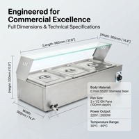 Chauffe-Plats Électrique Professionnel en Acier Inoxydable Type Bain-Marie avec Vitrine de Protection pour Buffet