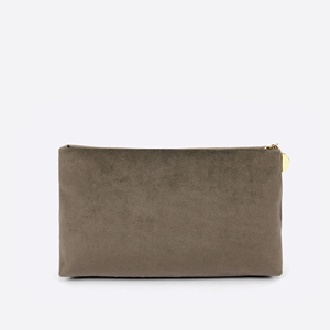 Grey Polyester Velvet Pleated Cosmetic Bag with Custom Gold Foil Logo and Gold-Tone Zipper for Daily & Travel Beauty Storage - Product Image 4