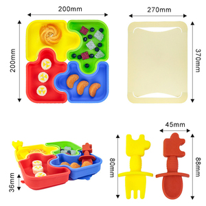 Interesante Plato de Silicona Desmontable con Diseño de Rompecabezas, Apto para Lavavajillas, Plato para Niños con Cuchara y Tenedor con Ventosa para Alimentación de Bebés - Product Image 4