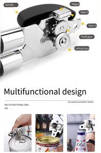 Ouvre-boîte manuel multifonctionnel 3-en-1 avec aimant, en acier inoxydable, portable, ouvre-bouteille manuel, gain de force <span class=keywords><strong>pour</strong></span> la cuisine - Product Image 3