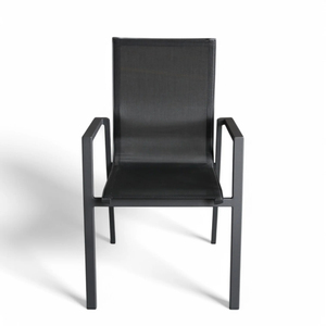 Fauteuil de salle à manger d'extérieur moderne, empilable, en aluminium <span class=keywords><strong>anthracite</strong></span> et textile <span class=keywords><strong>gris</strong></span>, certifié EN581, idéal pour les villas et les parcs. - Product Image 2