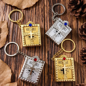 Llavero <span class=keywords><strong>de</strong></span> Metal Vintage con Cruz y Mini Biblia, Colgante Religioso Cristiano, Regalo para Amigos, Venta al por Mayor en Stock - Product Image 4