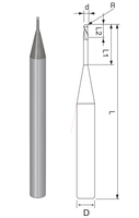 Fraise à queue sphérique miniature Senok à micro-diamètre, 2 cannelures, en carbure non revêtu, angle de hélice 30° pour aluminium, qualité OEM supérieure