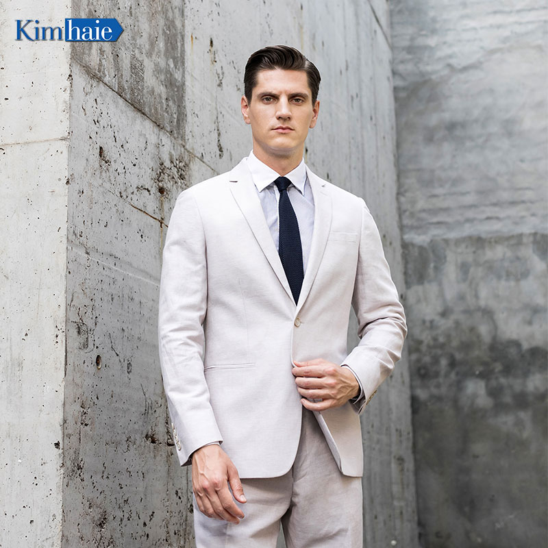 Summer Casual Suit Formal Suit Classic MenのNatural Touch Single Breasted 1 Button Notch Lapel Side Vent Italy Linen Zipper Fly