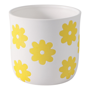 Vaso decorativo con motivo a margherite bianco e giallo, contenitore per piante da interno ed esterno per la decorazione di casa, giardino e patio - Product Image 1