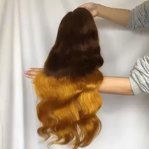 200% density three tone 4 27 ombre color body wave 100% virgin human hair hd transparent full lace front wig with baby hair