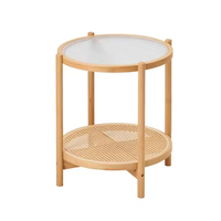 Meubles de salon modernes, table basse ronde en bambou avec plateau en verre, table d'appoint