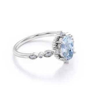 แหวนเงินแท้ 925 ประดับพลอยอะความารีนสีน้ำเงินเข้มทรงรีขนาด 1.25 มม. ชุบโรเดียม สไตล์อาร์ตเดโค เหมาะสำหรับเป็นแหวนหมั้นและแหวนวันเกิด - Product Image 3