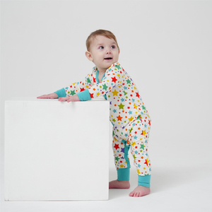 Mono de bebé personalizado con estampado de estrellas, manga larga, de algodón, con cremallera, ropa de bebé de bambú, venta al por mayor - Product Image 3