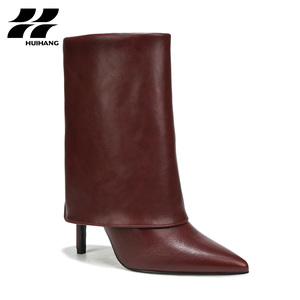 <span class=keywords><strong>Botas</strong></span> de tacón de aguja con punta en pico hasta la rodilla de PU marrón elegante para mujer - Product Image 2