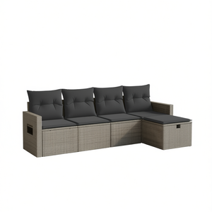 5 Seater <b>Grey</b> Poly Rattan Garden Sofa Set Steel <b>Frame</b> Outdoor Furniture Contemporary Design - Product Image 1