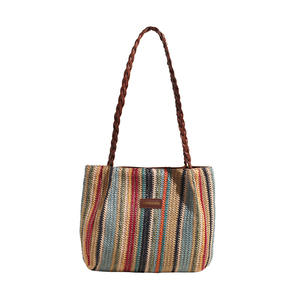 Sac seau tressé en paille style plage pour femme, tendance arc-en-ciel, sac à bandoulière à la mode, idéal pour les vacances d'été - Vente chaude - Product Image 6
