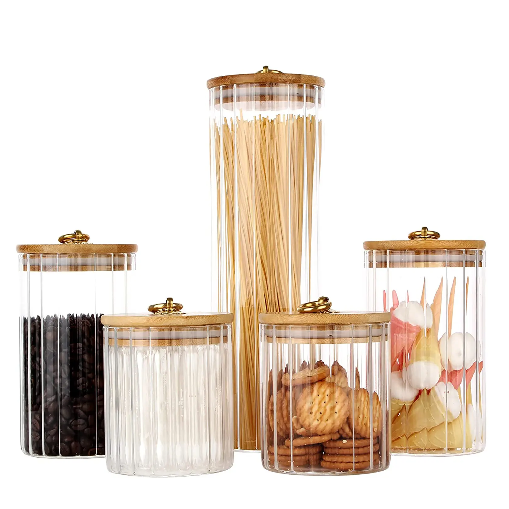 Amazon Top Selling Sellers Kitchen Food Tea Coffee Bar Glass Storage Jar Bottles Jars Container Set with Bamboo Lid Metal Handle