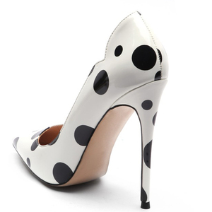 Sexy Thin High-heeled Women Pointy Toe High Heels Dress Shoes Stiletto Large Size 45 Basic Black Polka Dot Party Pumps Shoes - Product Image 3