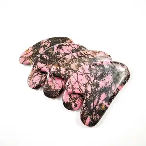 Hy rhodonite jasper Trắng guasha rhodonite jasper tinh thể màu hồng Tùy chỉnh công cụ ngọc bích gua SHA đá massage cạo công cụ