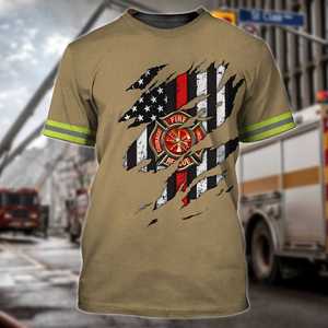 カスタム消防士シャツ パーソナライズされた名前 オールプリント メンズ Tシャツ ソフトポリエステルブレンド レギュラーフィット カジュアル 速乾性 通気性 - Product Image 3